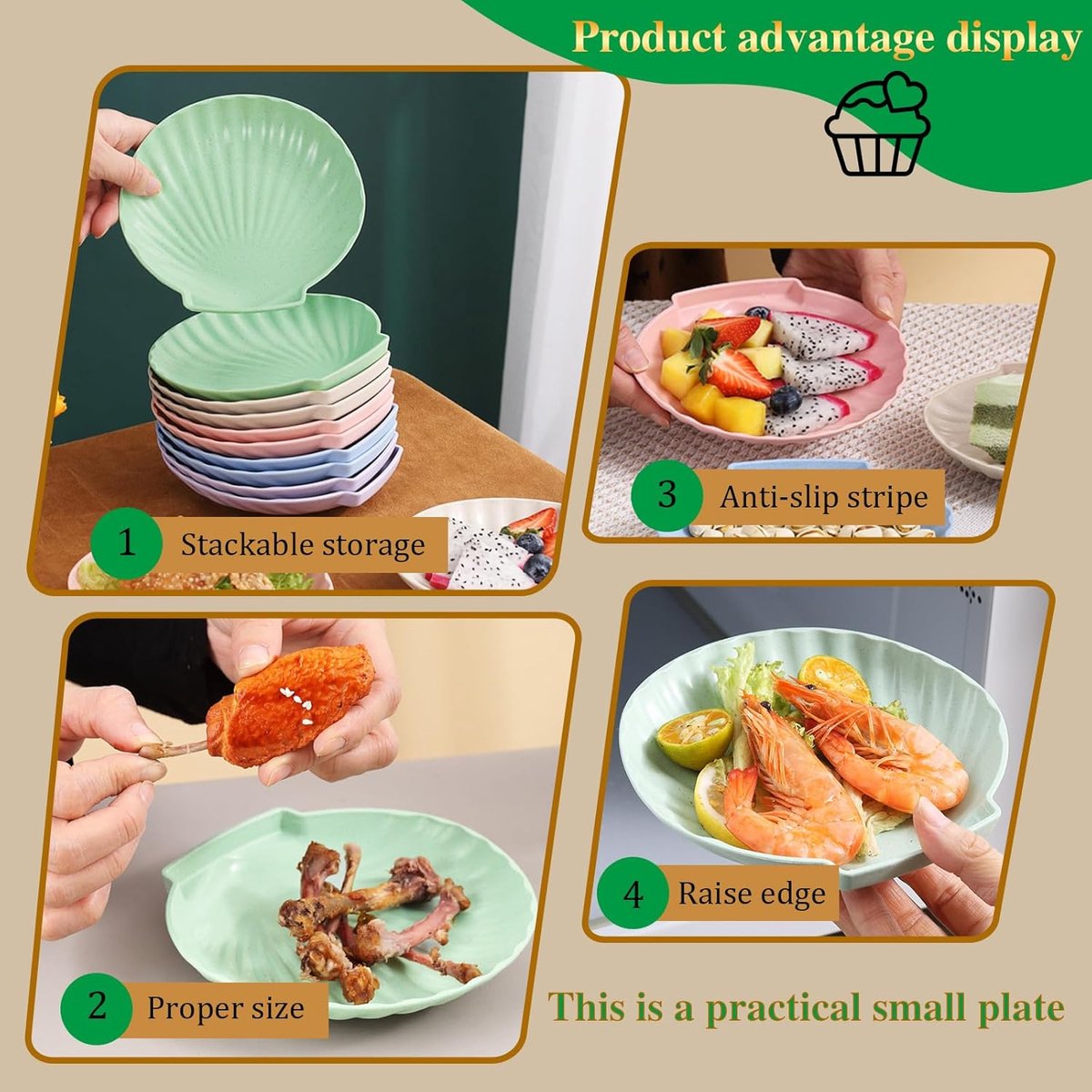 shell-shaped dessert plates - reusable 15 cm plastic plates - for appetizers, wedding cakes, and salads - ideal for travel, picnics, and parties (pink) - Image 2