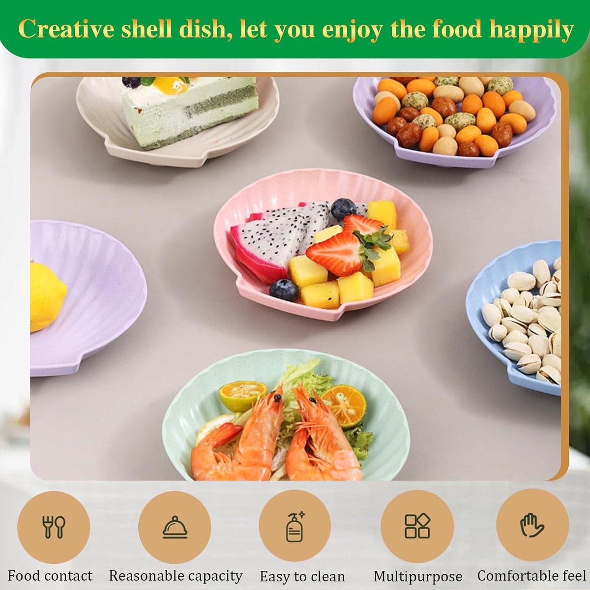 shell-shaped dessert plates - reusable 15 cm plastic plates - for appetizers, wedding cakes, and salads - ideal for travel, picnics, and parties (pink) - Image 4