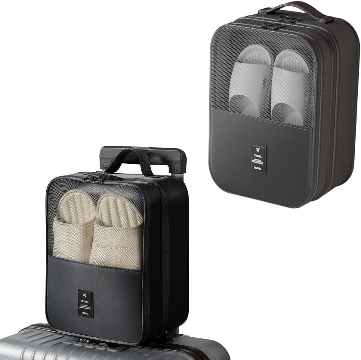 2 shoe storage bags - for travel and daily organization - suitable for 3 pairs of shoes - portable and compact shoe organizer for luggage (black) - Image 1