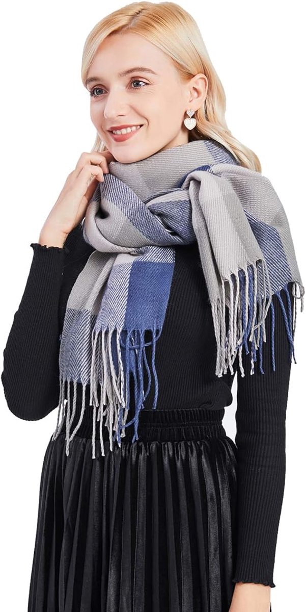 women's scarf-Women's scarf-women's winter scarf - warm winter scarf - wrap-long-soft-warm checkered wrap-scarf for winter. - Image 1