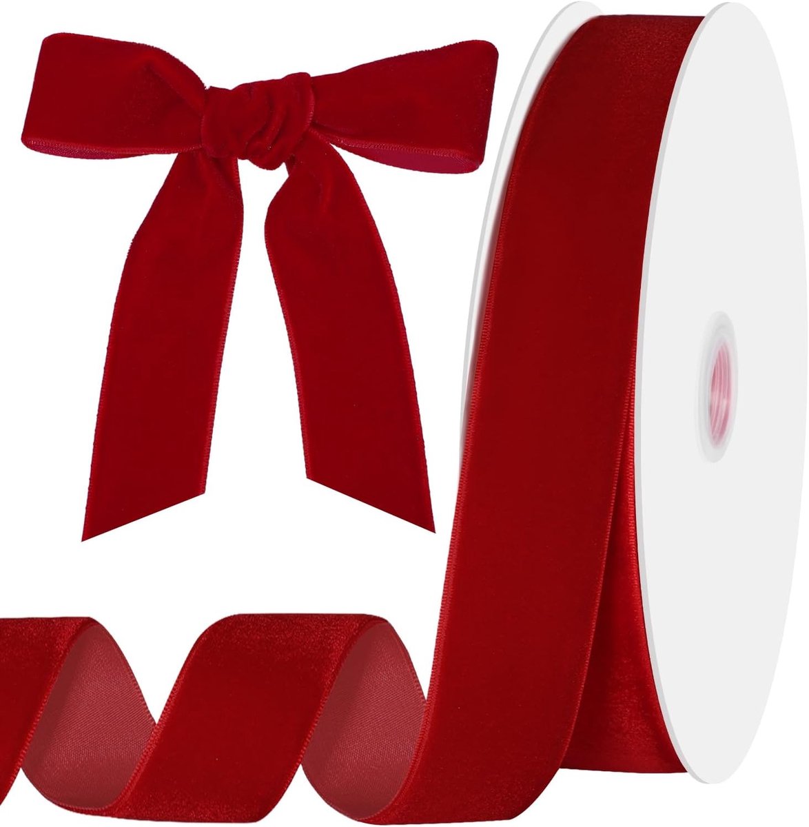 Red Velvet Ribbon – 2.5cm×22.5m, for gifts/Christmas decorations - Image 1