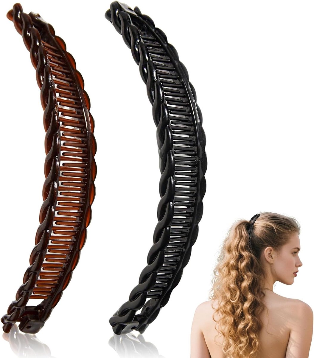 Banana hair clip - 2 banana hair combs - Double comb - Long hair clip - Fishtail hair clip - Suitable for women and girls - Image 1