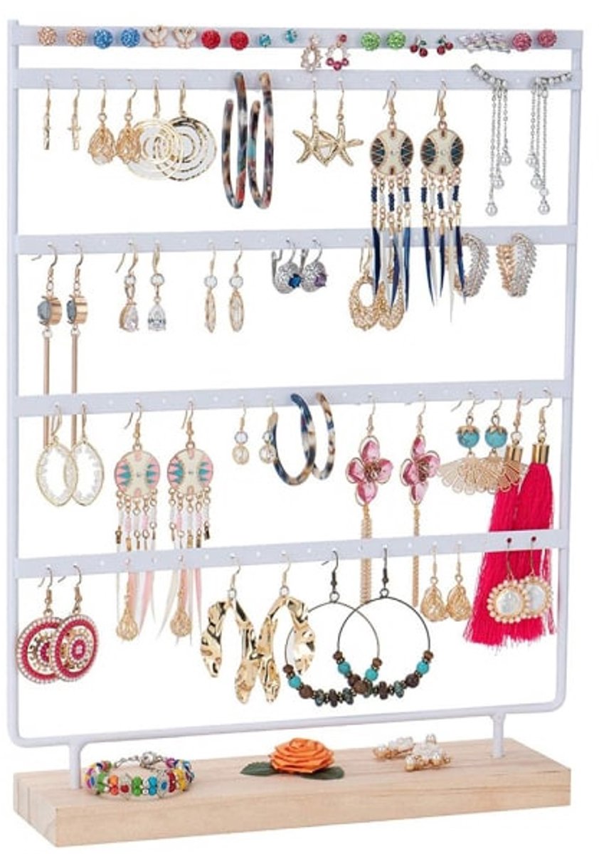 Jewelry Stand - White Jewelry Stand - with 110 Holes - Jewelry Stand - Jewelry Organizer - Holder for Watches/Bracelets/Necklaces - Jewelry Rack - Stair Organizer, Jewelry Stand, Display Stand - White - Image 1