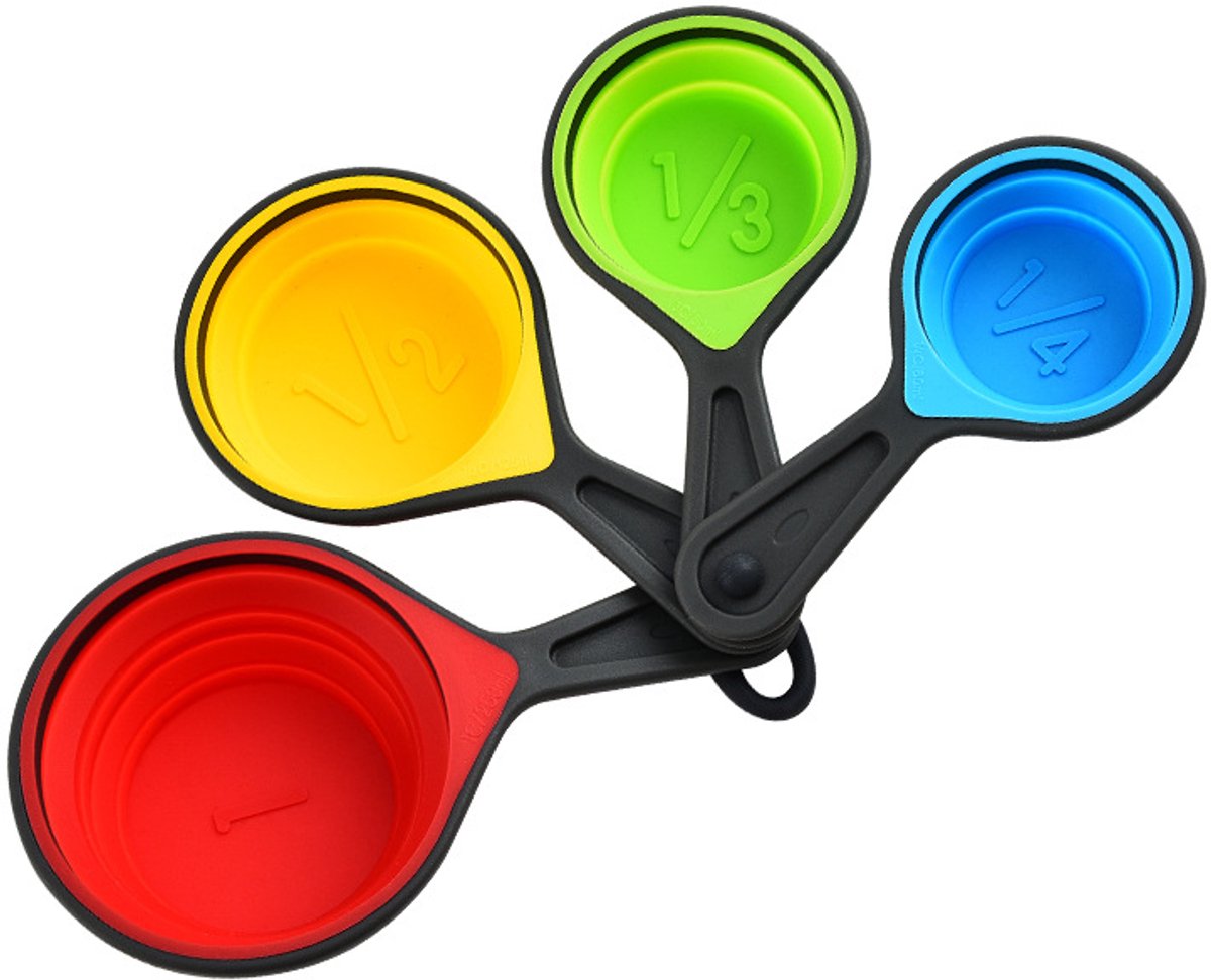 Foldable silicone measuring cups - 60 ml/80 ml/125 ml/250 ml - Set of 4 kitchen measuring instruments (4 colors) - Image 1