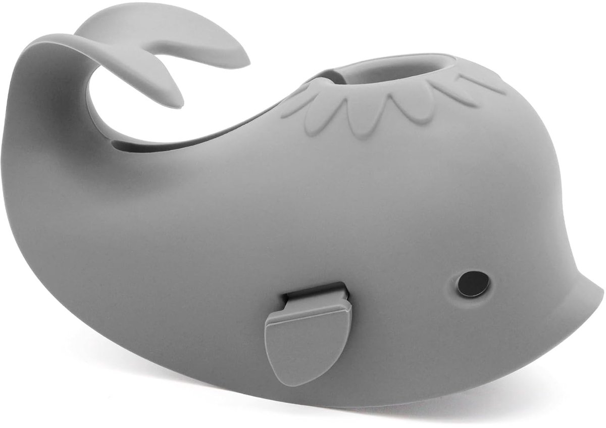 Baby Bath Faucet Cover - Soft silicone safety protector for children, toddlers and babies - Cute whale design, nice bath gift for children - gray - Image 1
