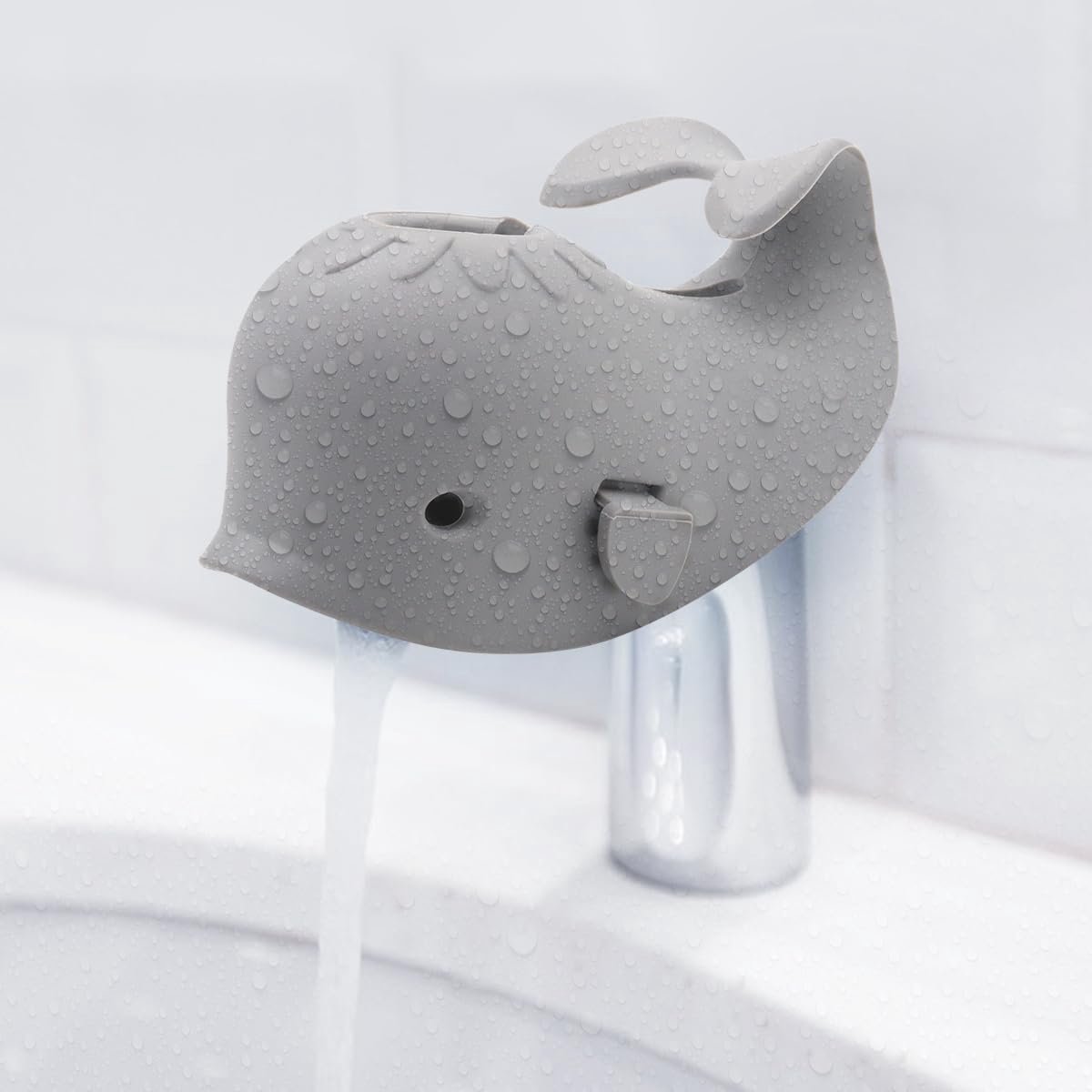 Baby Bath Faucet Cover - Soft silicone safety protector for children, toddlers and babies - Cute whale design, nice bath gift for children - gray - Image 5