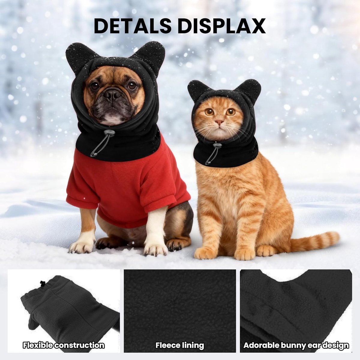 Dog emergency winter cone with ear protection, fleece neck warmer for dogs, (black, L) - Image 4