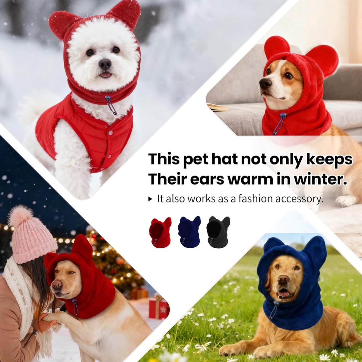 Dog emergency winter cone with ear protection, fleece neck warmer for dogs, (black, L) - Image 5