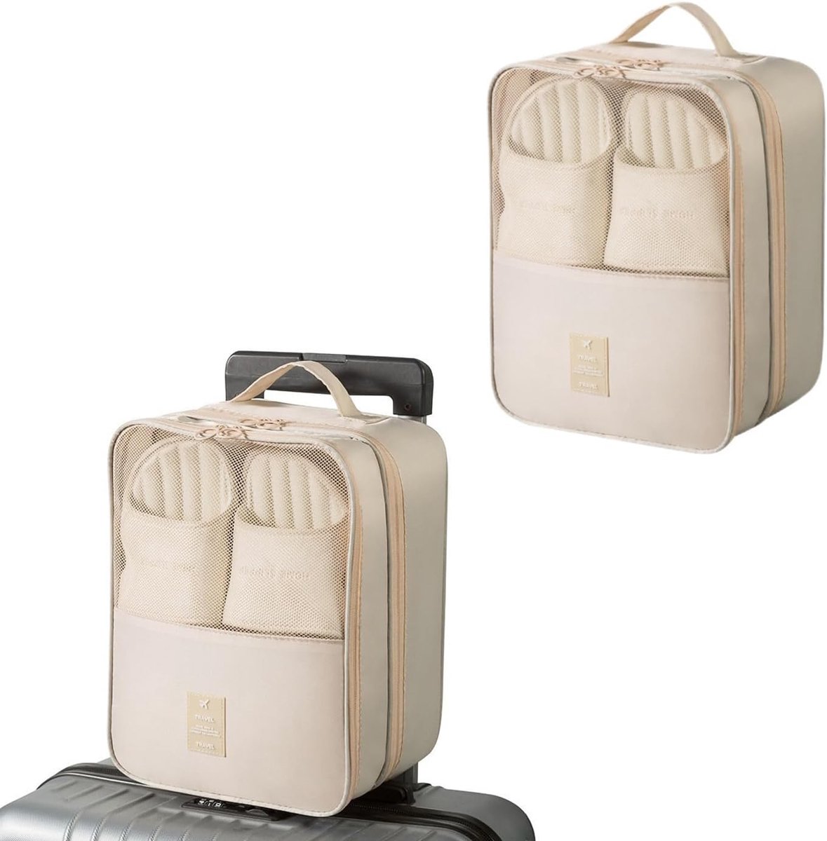 2 shoe storage bags - for travel and daily organization - suitable for 3 pairs of shoes - portable and compact shoe organizer for luggage (off-white) - Image 1