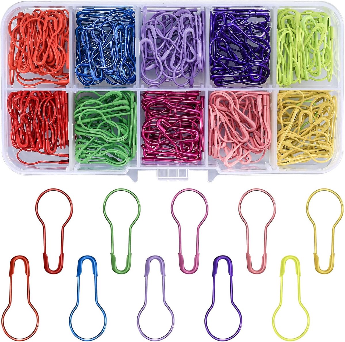 300 Pear-shaped safety pins - 10 colors available - Gourd-shaped metal pins - Pumpkin pins - Pear-shaped safety pins - Sewing markers - Line markers - Suitable for crochet, knitting, and DIY crafts - Image 1