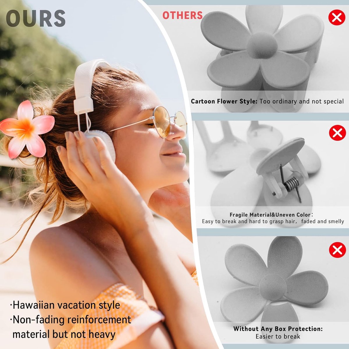 Floral hair clips - Pack of 4 - Suitable for thick hair - Strong non-slip - Hawaiian style - Cute large hair clips - Banana clips for fine hair - Hair accessory as a gift for ladies and girls during the holidays - Image 5