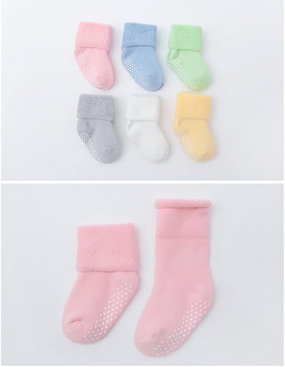 Baby-toddler-children ankle socks with grip, unisex warm thick cotton winter socks 0-10 years, 6-pack M 12-14cm - Image 2