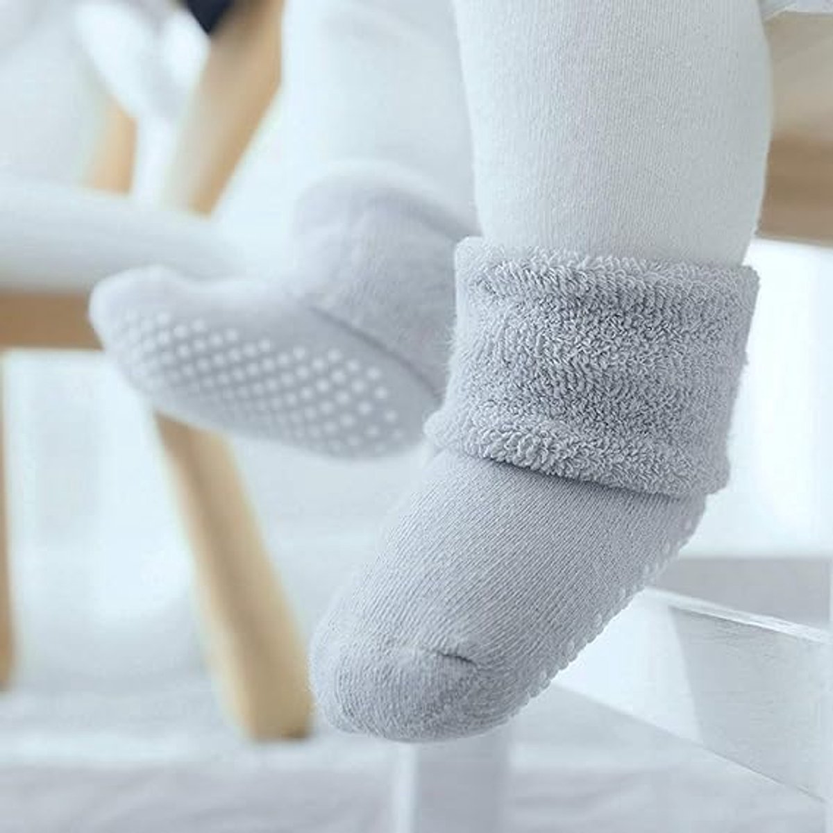 Baby-toddler-children ankle socks with grip, unisex warm thick cotton winter socks 0-10 years, 6-pack M 12-14cm - Image 3