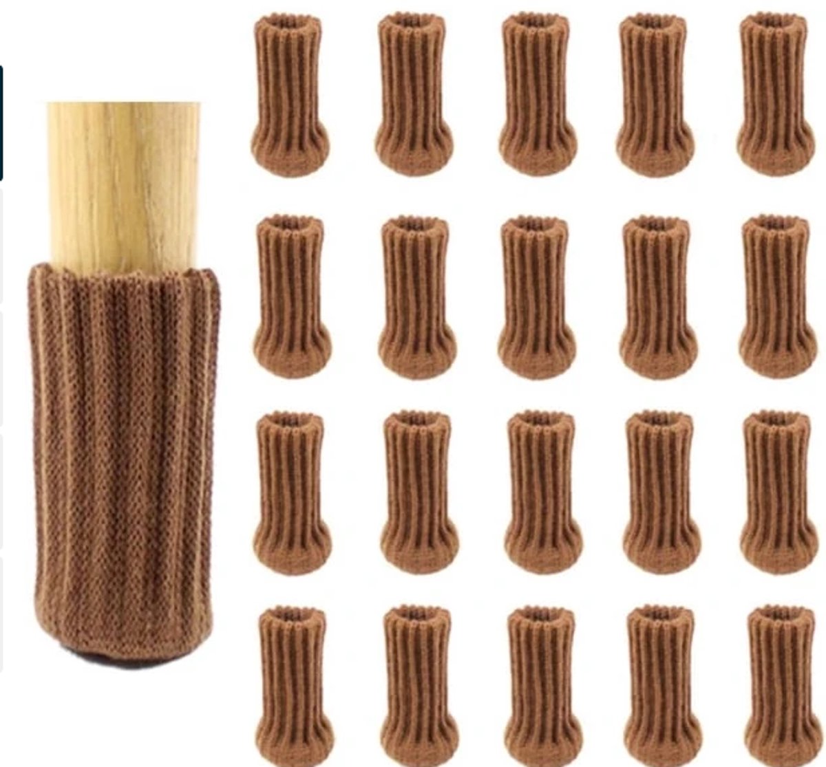 Chair leg protectors 24-pack – Brown, thick knit, non-slip socks - Image 1