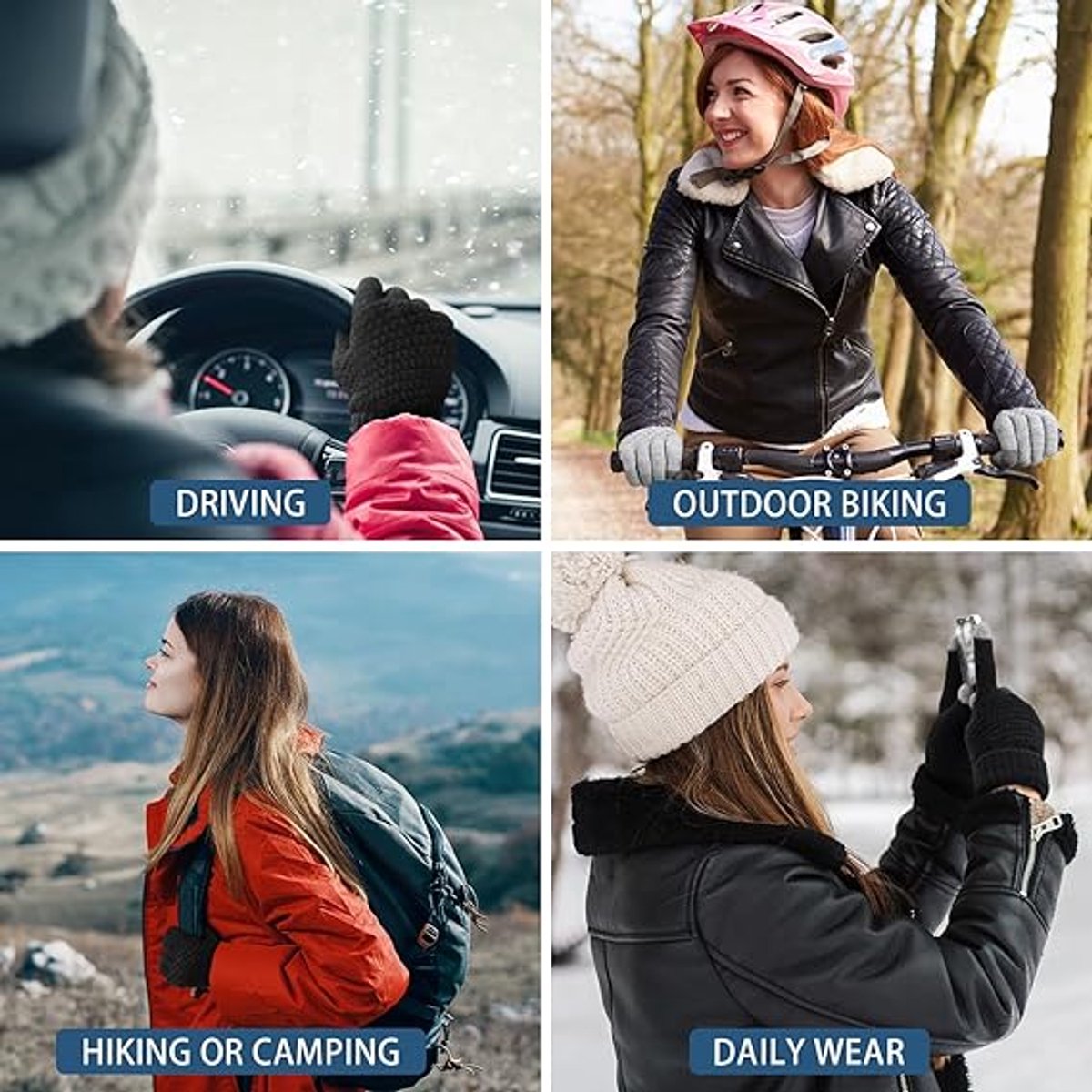 Touchscreen Winter Gloves - Women's Sports Gloves - Waterproof and Windproof - Elastic Cuff - Scooter and Bicycle (4 Pieces) - Image 4