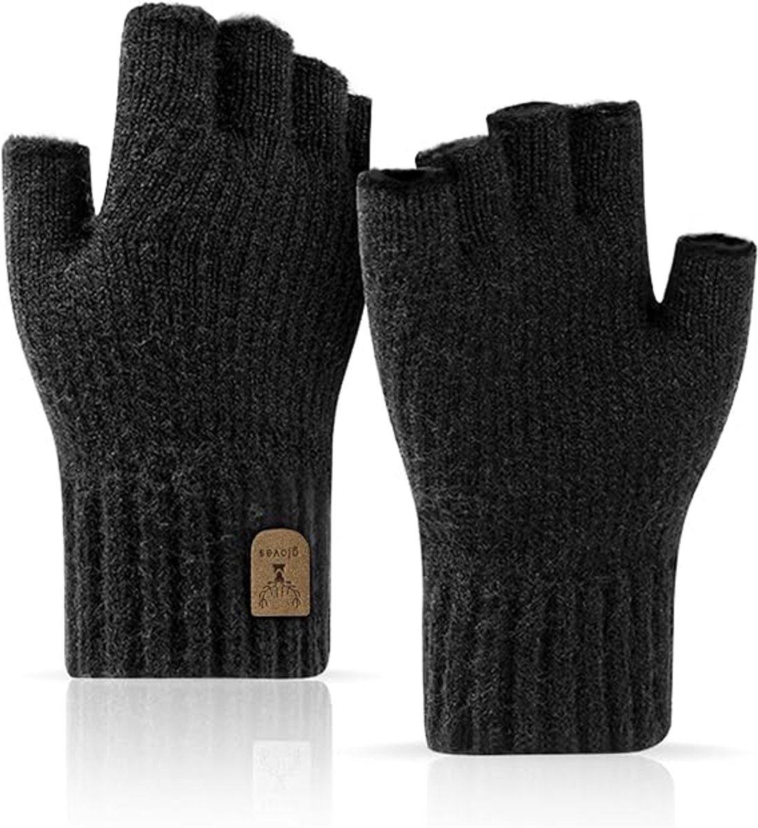 gloves men's gloves women's winter gloves fingerless gloves - Half-fingered warm winter knitted gloves - Unisex - Suitable for work, running, cycling, driving - Image 1