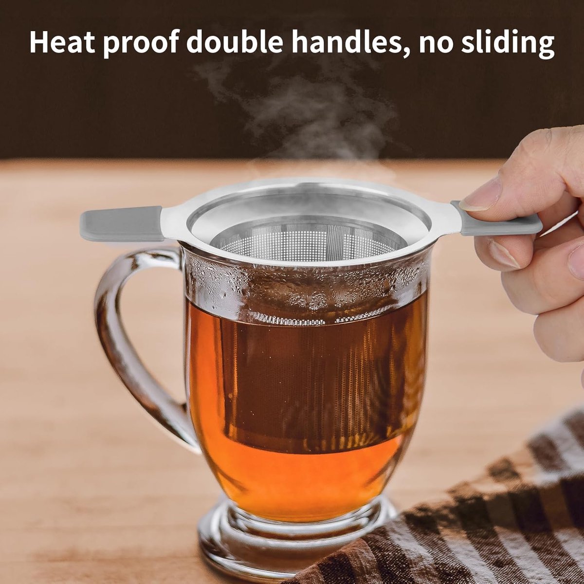 Tea infuser strainers - Stainless steel loose tea strainer with heat-resistant double handles - Extra fine mesh ball strainers - Diffuser holder filter for mugs - Image 2