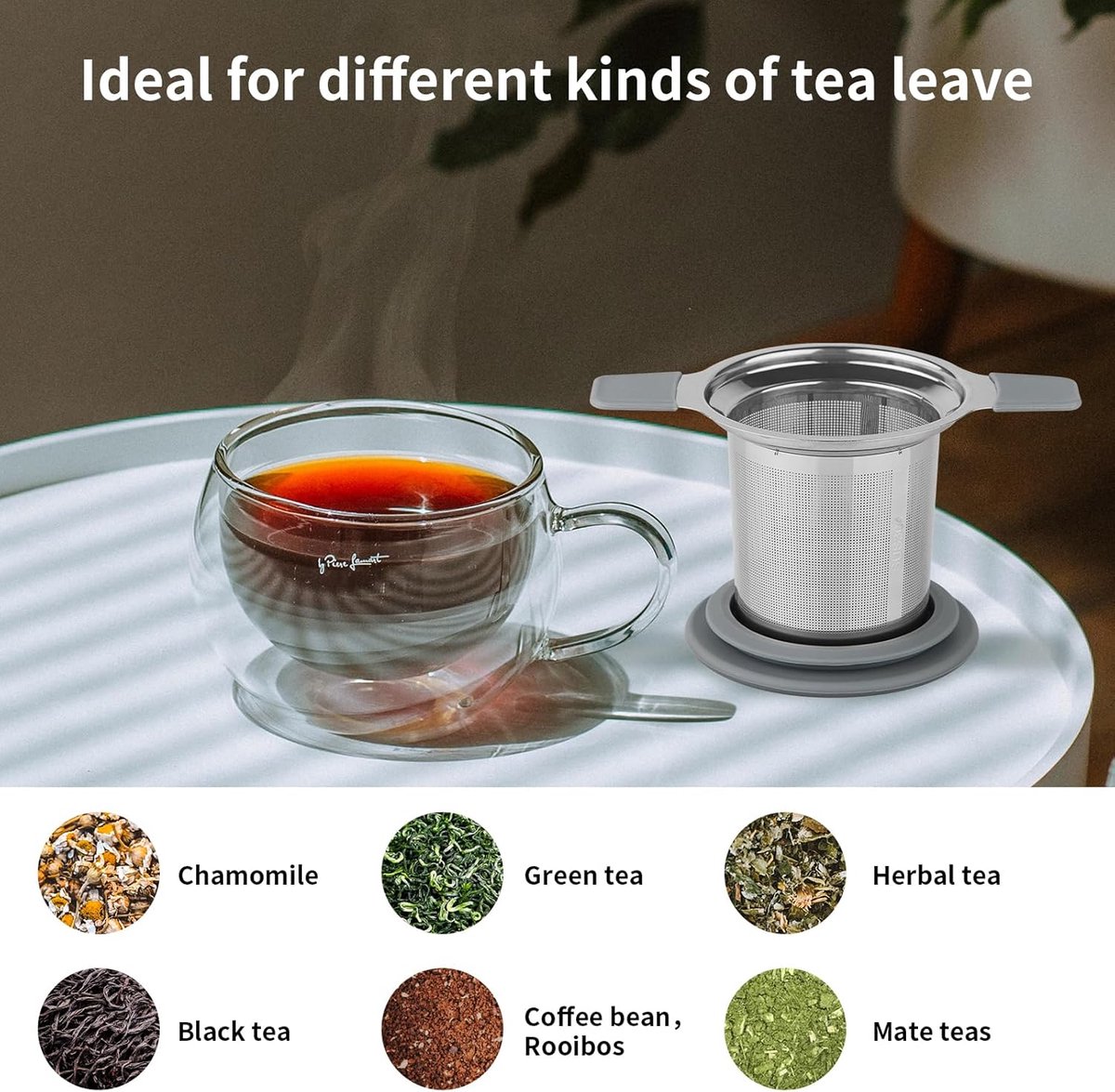 Tea infuser strainers - Stainless steel loose tea strainer with heat-resistant double handles - Extra fine mesh ball strainers - Diffuser holder filter for mugs - Image 3