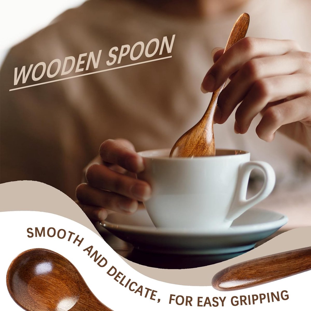 Wooden Spoons - 17cm Bamboo Spoons - Eco-friendly - Versatile Use - Perfect for Honey Jars & Jams (6-piece) - Image 3