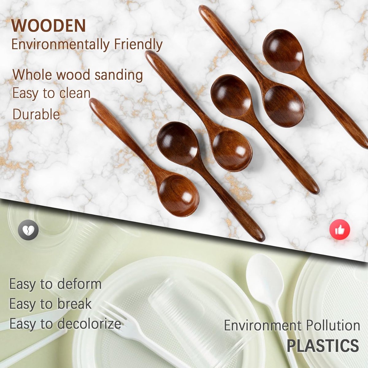 Wooden Spoons - 17cm Bamboo Spoons - Eco-friendly - Versatile Use - Perfect for Honey Jars & Jams (6-piece) - Image 5