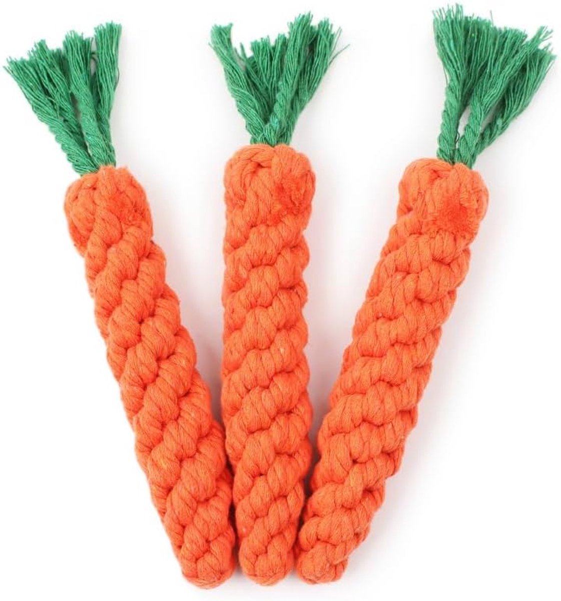 Dog toy - Cleans teeth - Knot & Carrot design - Durable braided cotton rope - Break-resistant chew toy - Suitable for puppies - Image 4
