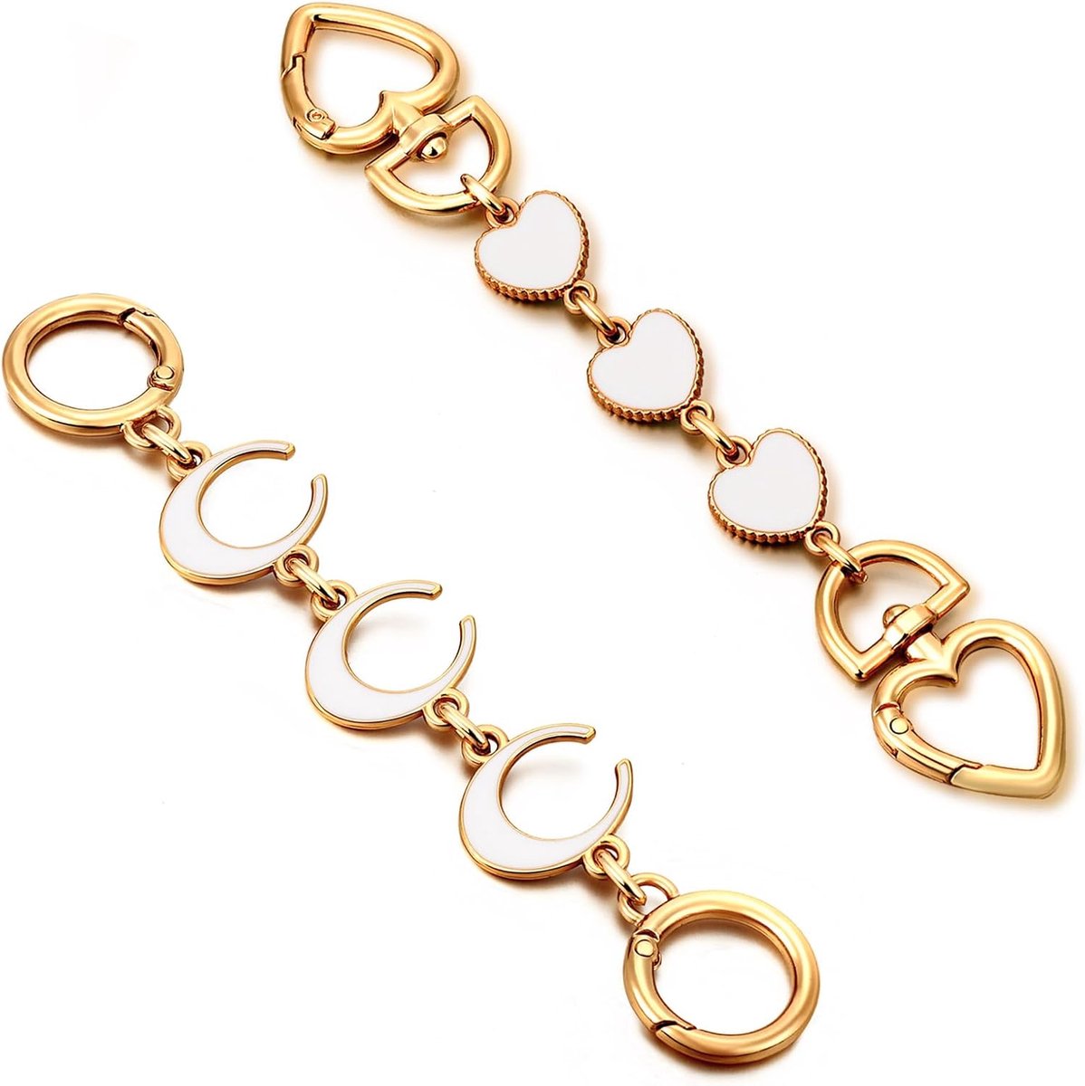 Bag strap 2-pack extension chains for bags - heart and moon pattern - shoulder strap extension for handbag - gold chain - white bag accessories - bag charms - materials for making handbags - Image 1