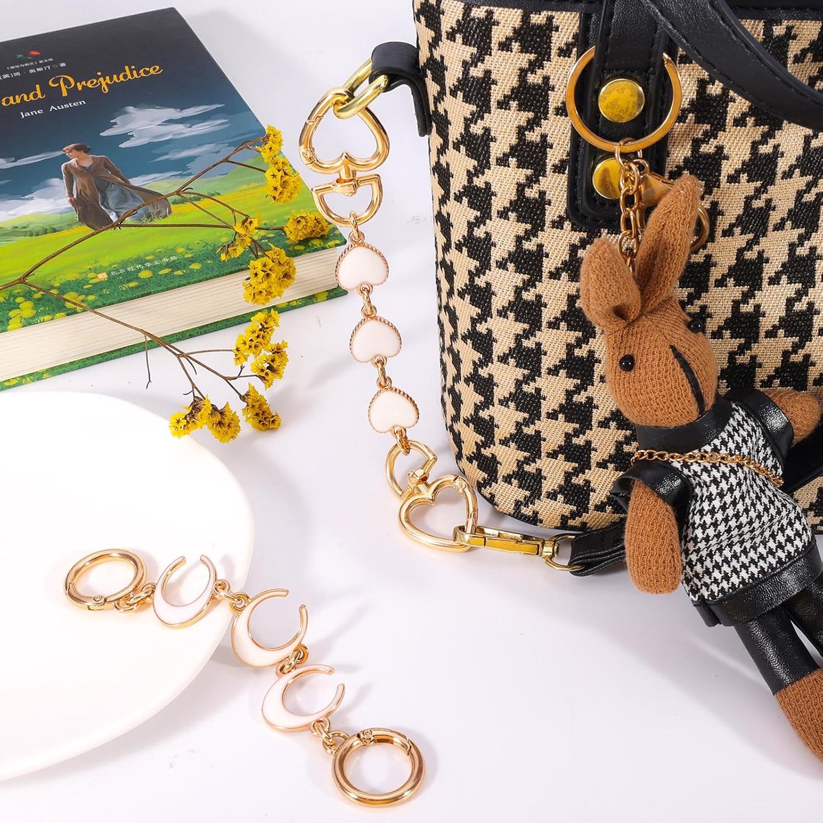 Bag strap 2-pack extension chains for bags - heart and moon pattern - shoulder strap extension for handbag - gold chain - white bag accessories - bag charms - materials for making handbags - Image 3