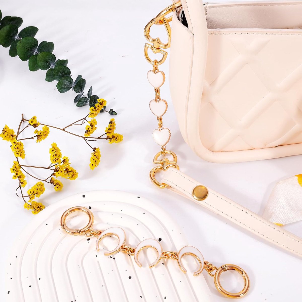 Bag strap 2-pack extension chains for bags - heart and moon pattern - shoulder strap extension for handbag - gold chain - white bag accessories - bag charms - materials for making handbags - Image 4