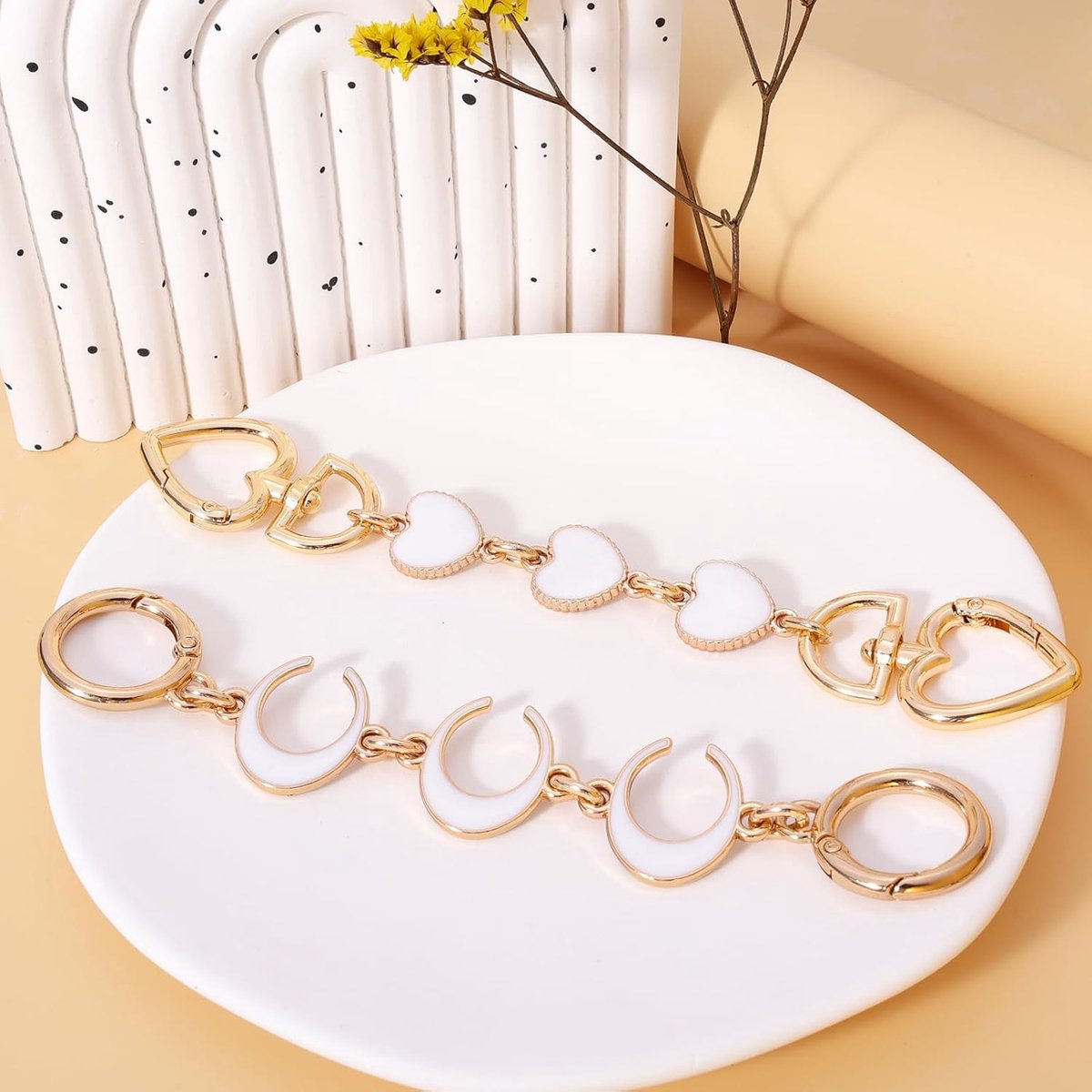 Bag strap 2-pack extension chains for bags - heart and moon pattern - shoulder strap extension for handbag - gold chain - white bag accessories - bag charms - materials for making handbags - Image 5