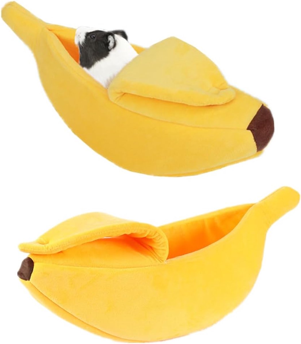 Banana-shaped pet bed - Creative dog and cat kennel - Warm and soft plush puppy mat - Cute fruit design for cats, kittens, and dogs - Available in various sizes (S) - Image 1