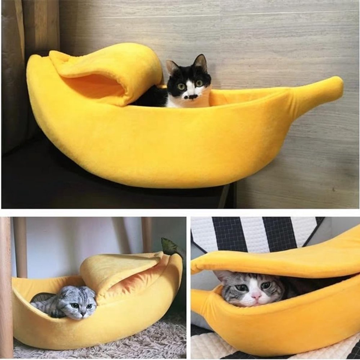 Banana-shaped pet bed - Creative dog and cat kennel - Warm and soft plush puppy mat - Cute fruit design for cats, kittens, and dogs - Available in various sizes (S) - Image 5