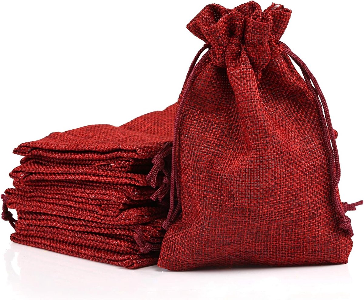 24 red jute bags - suitable for Christmas advent calendars, natural fabric gift bags - 10 x 14 cm - Image 1