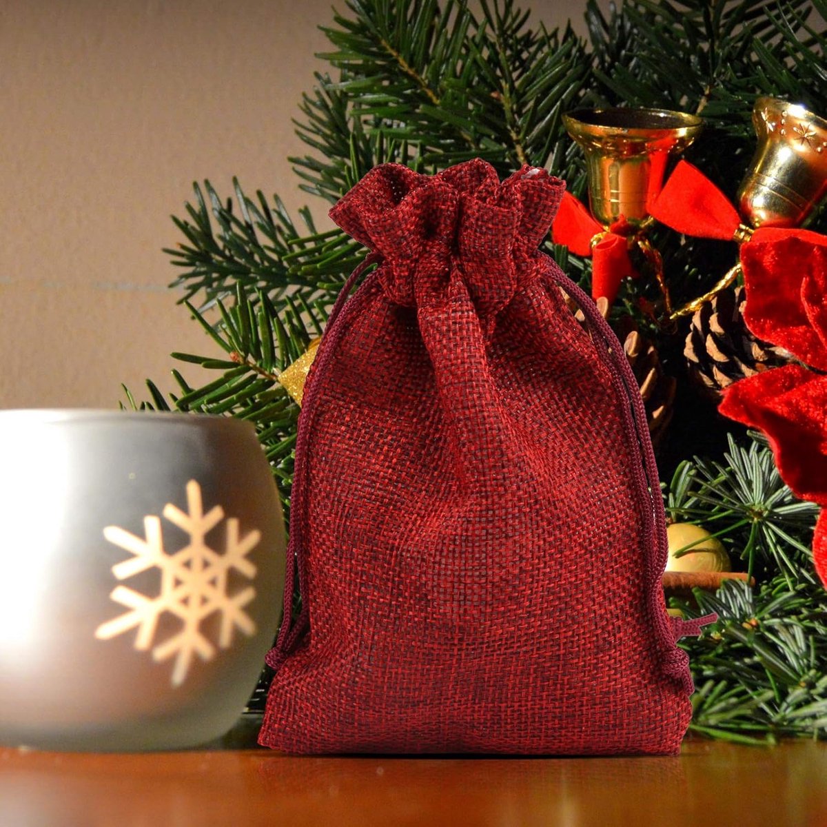 24 red jute bags - suitable for Christmas advent calendars, natural fabric gift bags - 10 x 14 cm - Image 5