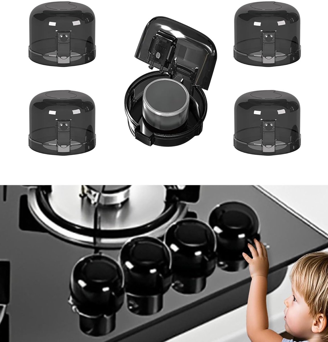Child-safe Stove Knob 5-pack – With lock, universal, black - Image 1