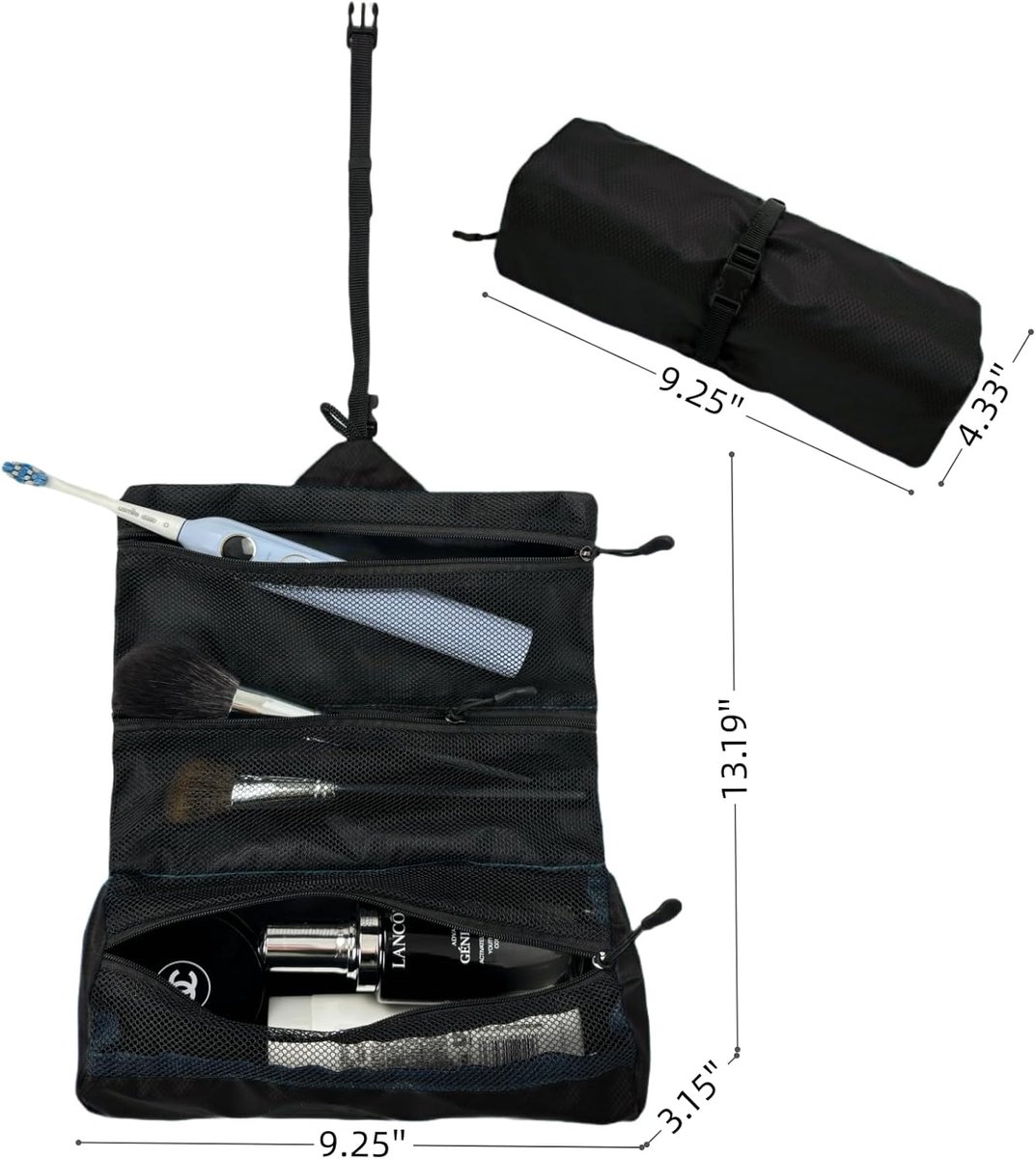 Men's travel toiletry bag - Hanging toiletry bag with waterproof shaver organizer - Makeup and travel essentials container with multiple compartments - Outdoor gift for men (black) - Image 4