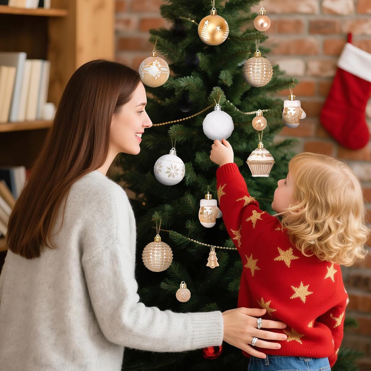 42 Christmas Tree Ornaments - Unbreakable Baubles - Various Styles for Christmas Tree Ornaments - Indoor Christmas Decorations for Home and Parties - Gold and White - Image 3