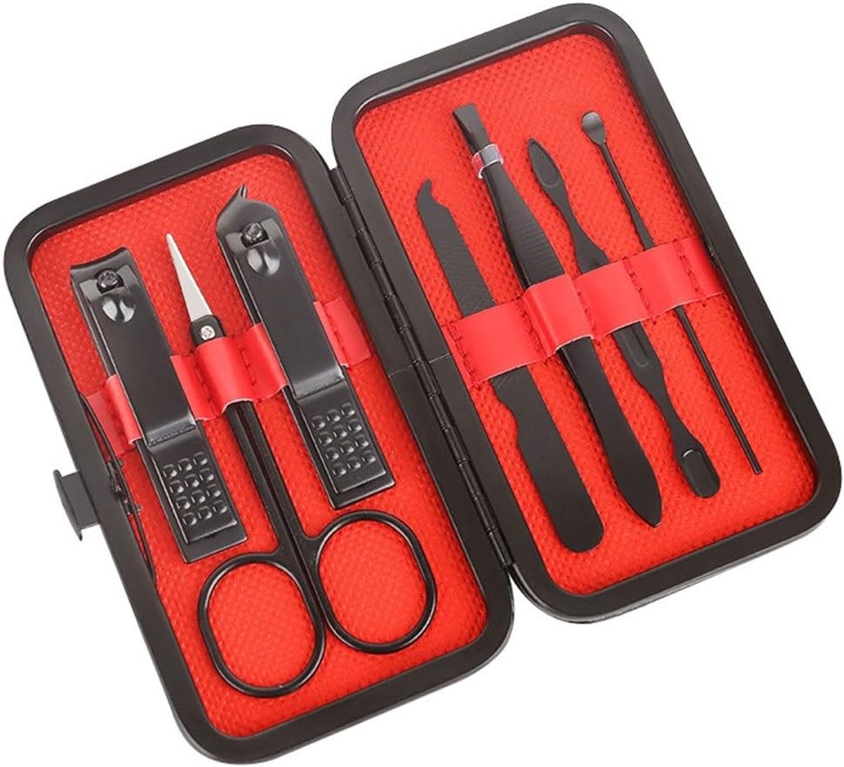 Black 7-piece nail clipper set - Includes nail clipper, nail trimmer, etc. - Manicure tools for home use - Suitable for travel and beauty - Portable travel set for beauty and nail care - Image 1