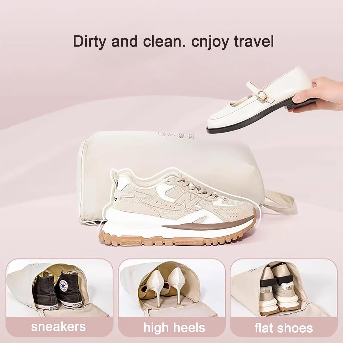 2-piece shoe bag - Travel and home organization - Sealed and waterproof shoe bag - breathable and odor-free for freshness (off-white) - Image 4