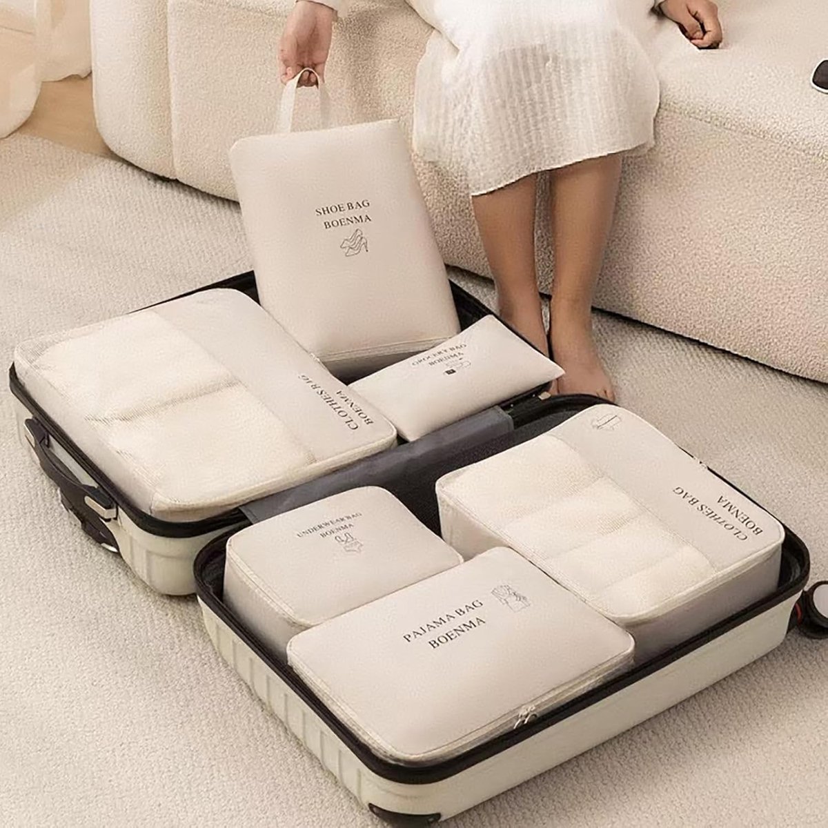 2-piece shoe bag - Travel and home organization - Sealed and waterproof shoe bag - breathable and odor-free for freshness (off-white) - Image 5