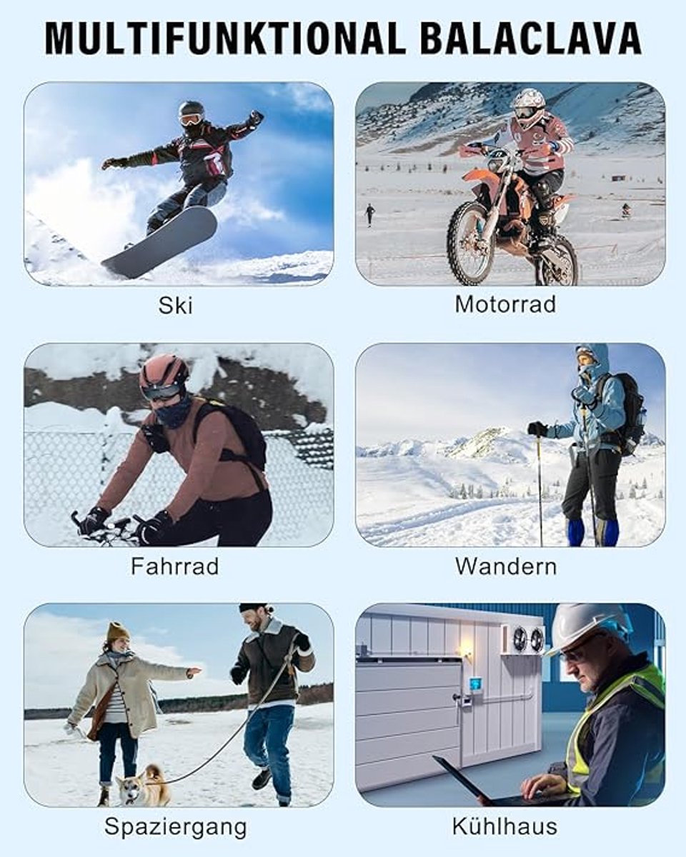 Face mask - Winter Sturmhaube Fahrrad Motorrad Ski Schlauchschal (Unisex) Black - Image 5
