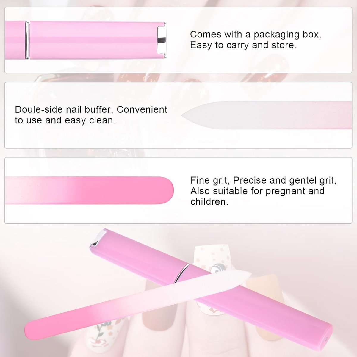 Glass Nail File Set 3-Piece – Double-Sided, with Case, Gift for Women - Image 2