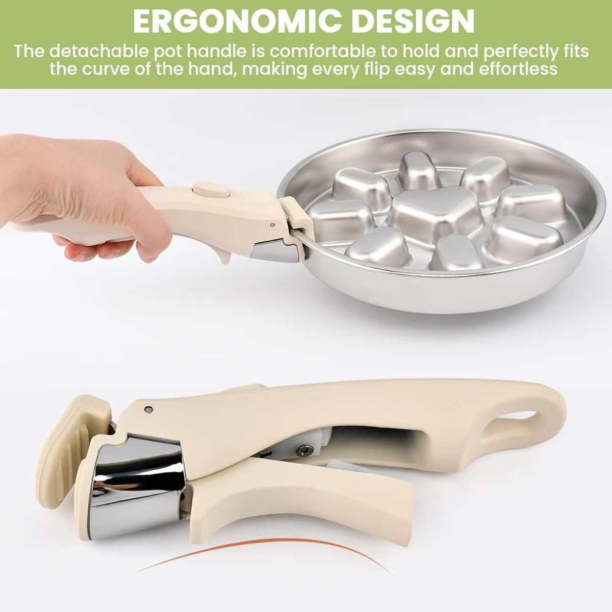 Detachable pan handle, detachable replacement handle for pots and pans, universal cream white pan handles, suitable for all cookware, heat-resistant and durable (cream white, size: 1 package) - Image 3