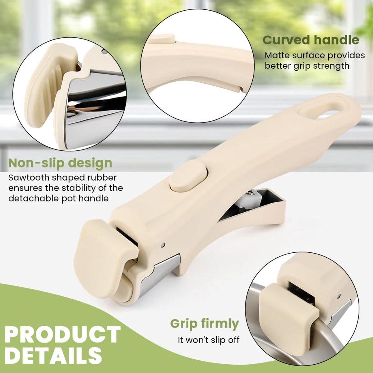 Detachable pan handle, detachable replacement handle for pots and pans, universal cream white pan handles, suitable for all cookware, heat-resistant and durable (cream white, size: 1 package) - Image 4