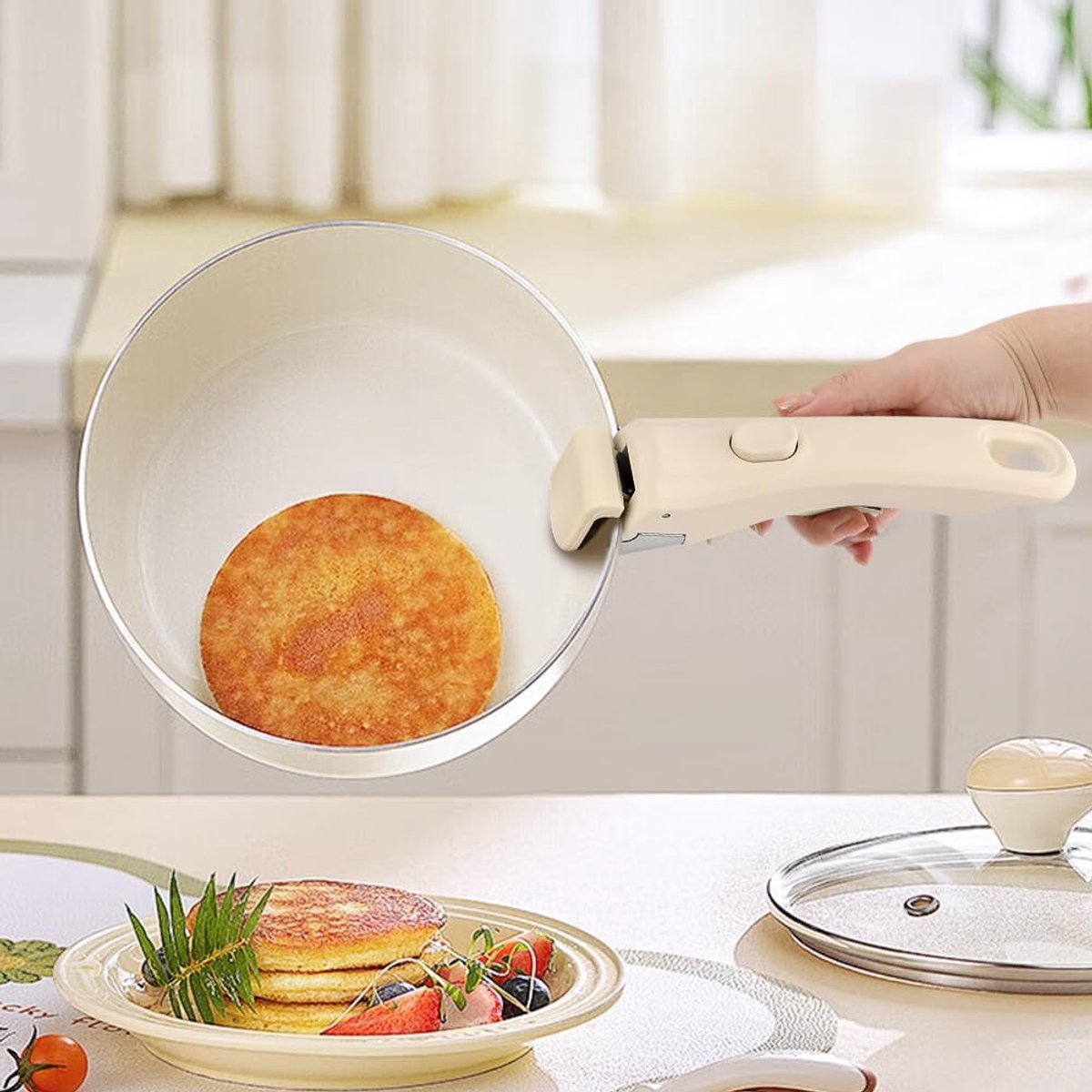 Detachable pan handle, detachable replacement handle for pots and pans, universal cream white pan handles, suitable for all cookware, heat-resistant and durable (cream white, size: 1 package) - Image 5