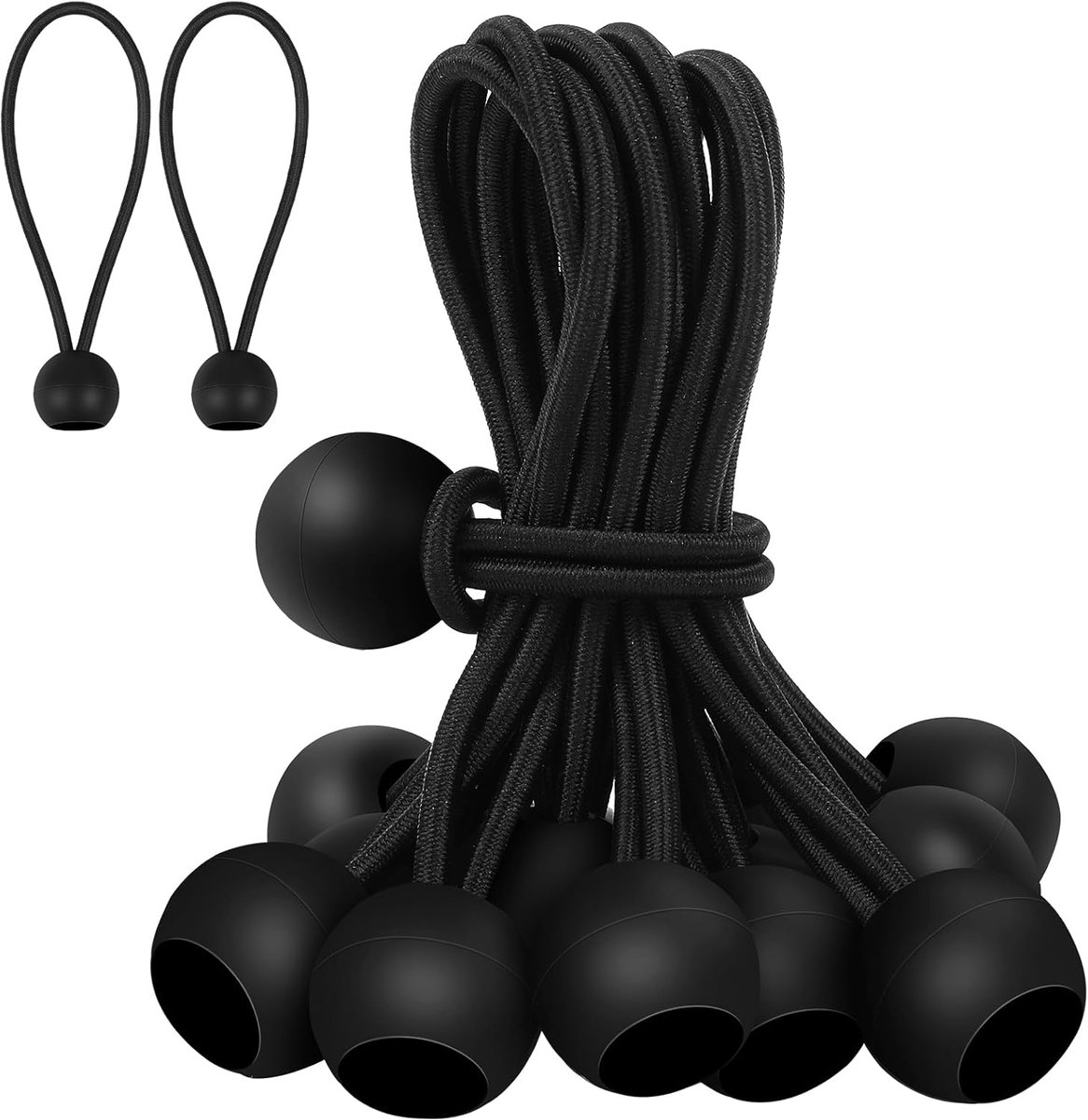 30 elastic cords, 10 cm long - with ball joints - black - sturdy rubber tensioners - for securing tarpaulins, camping tents, luggage cables, and awnings. - Image 1