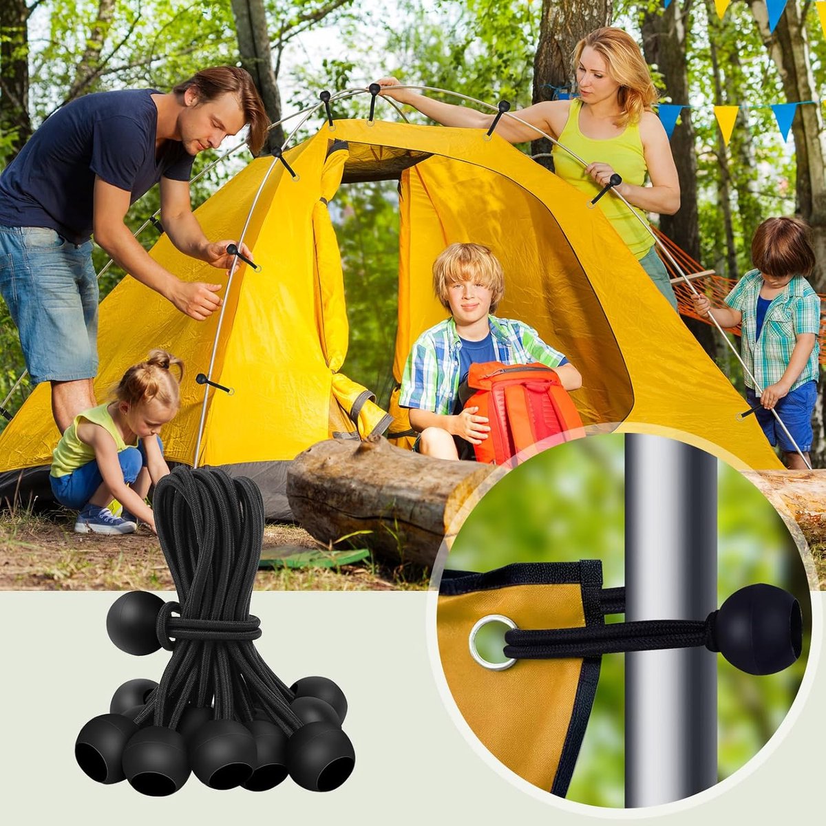 30 elastic cords, 10 cm long - with ball joints - black - sturdy rubber tensioners - for securing tarpaulins, camping tents, luggage cables, and awnings. - Image 2