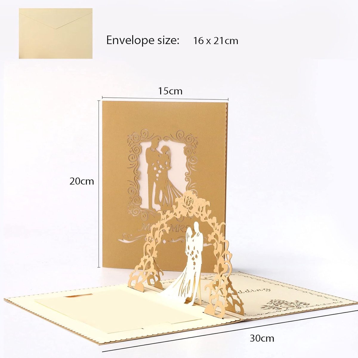 3D Pop-Up Wedding Card - Comes with a high-quality envelope - Suitable for wedding anniversaries, wedding gifts, birthdays, and wedding invitations (Gold) - Image 2