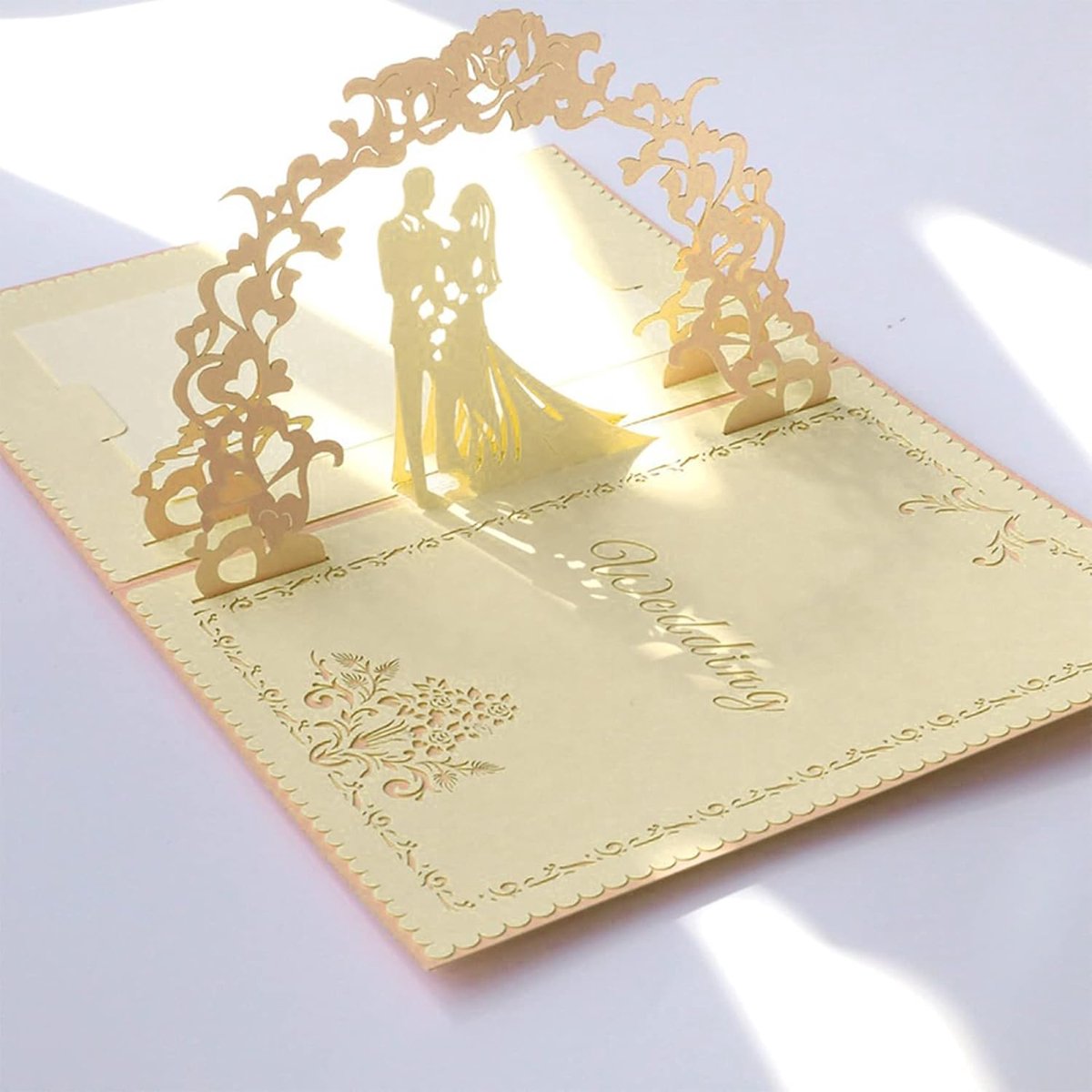 3D Pop-Up Wedding Card - Comes with a high-quality envelope - Suitable for wedding anniversaries, wedding gifts, birthdays, and wedding invitations (Gold) - Image 3
