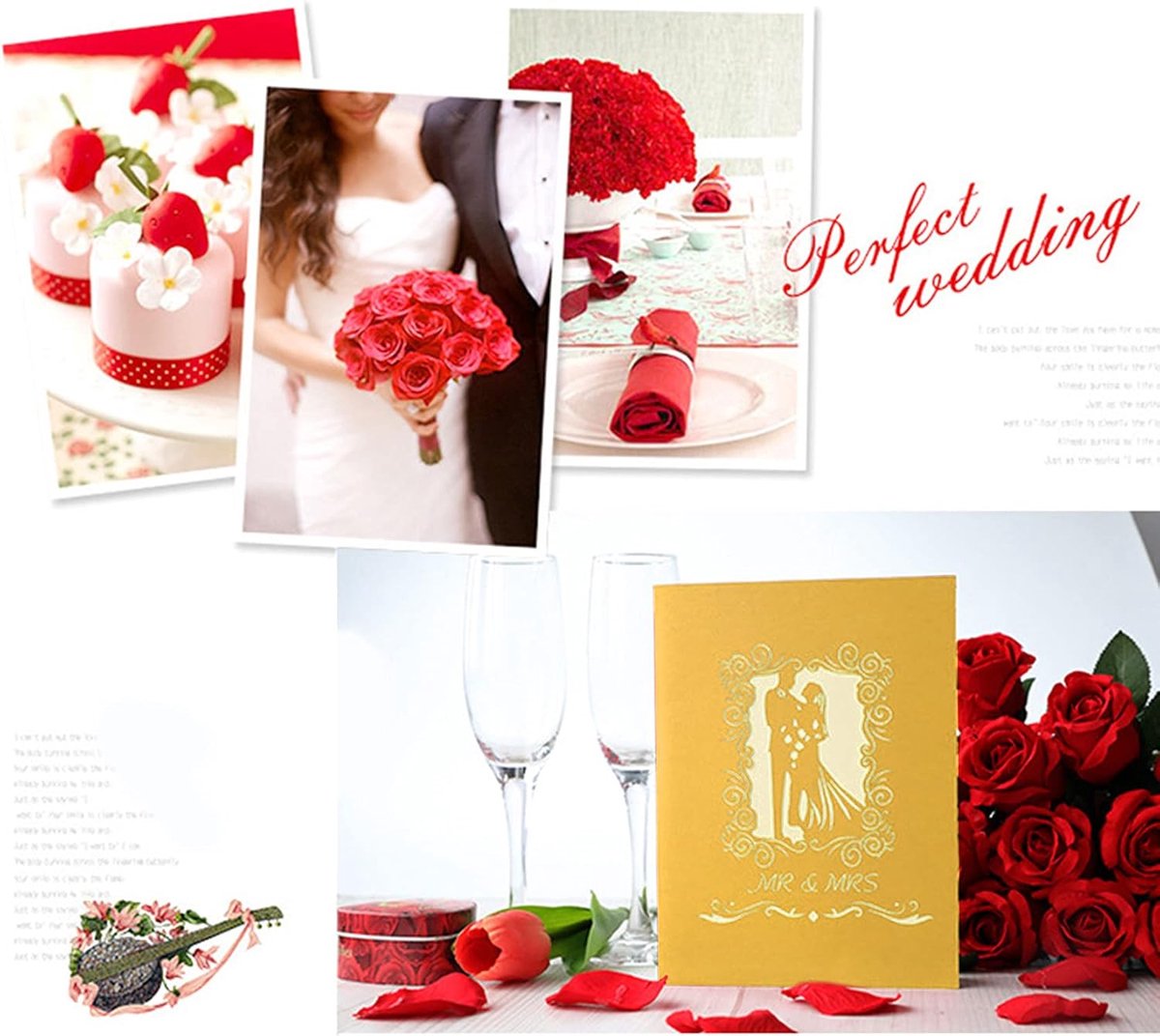 3D Pop-Up Wedding Card - Comes with a high-quality envelope - Suitable for wedding anniversaries, wedding gifts, birthdays, and wedding invitations (Gold) - Image 5