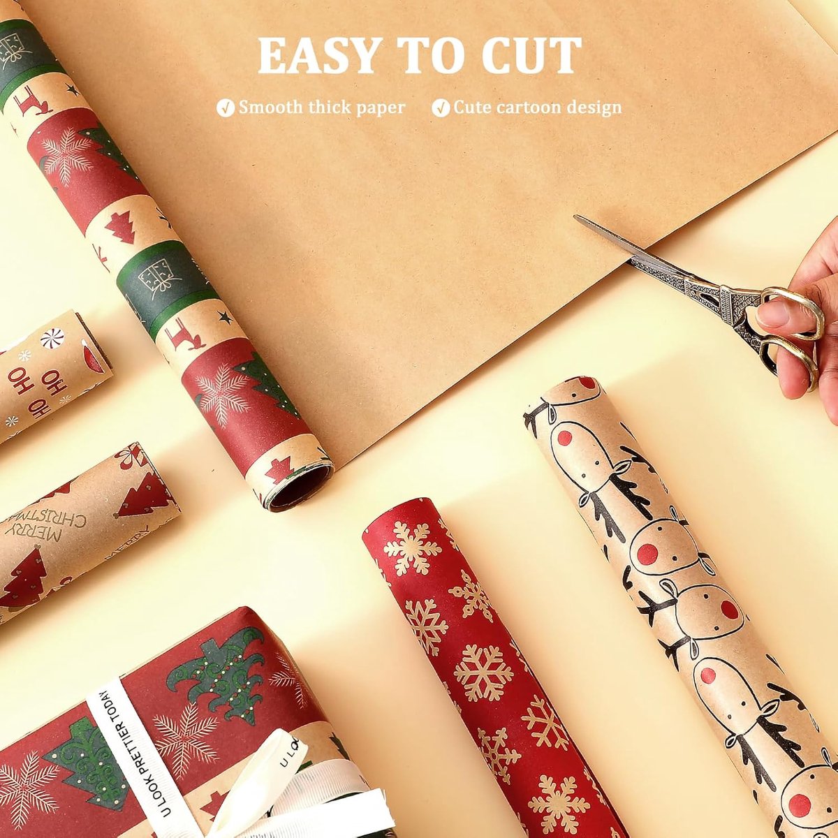 5 Roll Christmas Wrapping Paper - Christmas Wrapping Paper Rolls - Christmas Paper Wrapping Paper For Christmas - 17 inch x 50 Feet Mini Kraft Sheet Set - Christmas Gift Wrapping Paper Small, Merry Christmas Gifts Decoration - Image 4